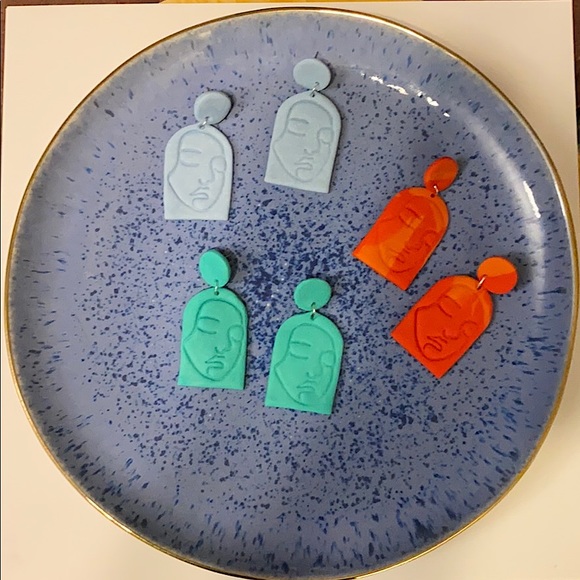 Handmade Abstract Woman’s Face Clay Earrings - Picture 9 of 11